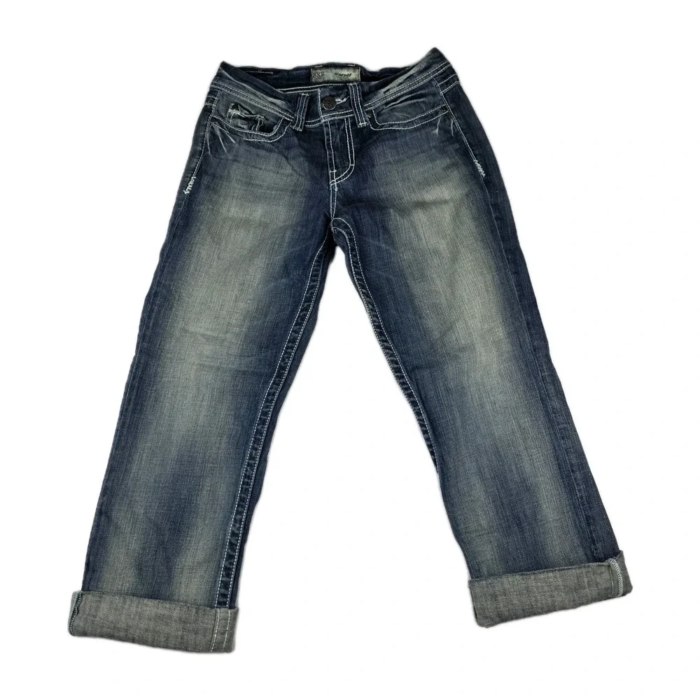BKE Jeans Womens Size 28 Harper Cropped‎ Double Cuff Blue Denim Pants